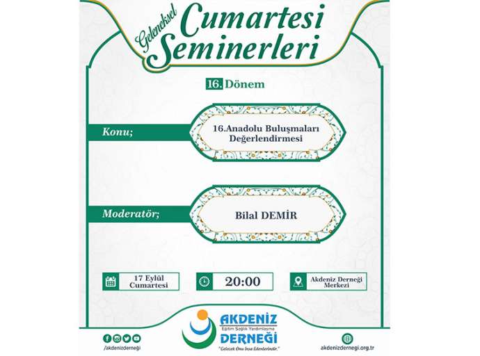 Akdeniz Derneği 16.Dönem Cumartesi Seminerlerine Başlıyor